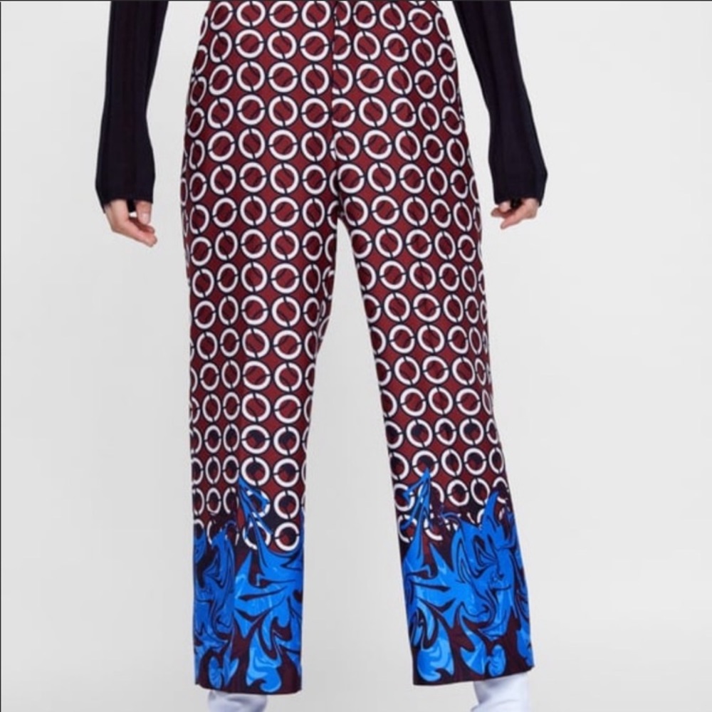 Zara Geometric Red and Blue Pants